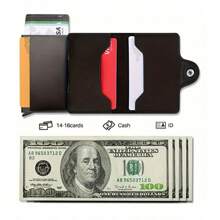 阻挡铝合金双层扣男士小号碳纤维皮革超薄钱包优质男士钱包圣诞礼物感恩节礼物卡夹钱包名片夹男士信用卡夹迷你钱包卡片钱包射频识别钱包 - 彩色 - 查看 10