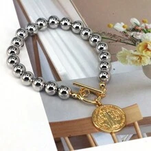 1pc New 18K Gold Plated Hollow Ball Bead Jewelry Chain Heart Virgin Mary Pendant Bracelet For Women And Men