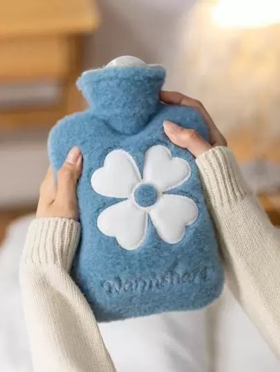 1pc Flower Embroidery Hot Water Bag Cute Warm Belly Water Bag For Girls, Students, Women, Explosion-Proof And Washable Cover, Back To School Supplies