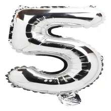 Silver Balloon Number FIVE Large Party Decoration 32 Inches - 銀色 - 查看 5