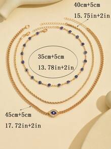 3pcs Metal Chain Devil Eye Pendant Necklaces Set, Minimalist Choker Jewelry For Women Everyday And Gathering Wear - Devil's Eye - View 5