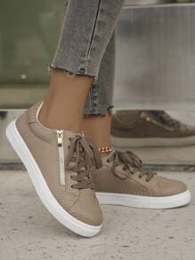 Women's Outdoor Casual Canvas Sneakers, Comfortable & Versatile Lace-Up Side Zipper Skate Shoes