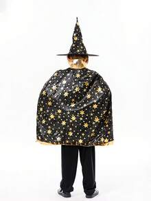 2pcs Vibrant Stars Pattern Magic College Style Cloak & Classic Pointed Witch Hats, Perfect Costumes Accessories For Themed Parties - School Party Gift For Boy And Girl, Ideal For Halloween Celebrations - Multicolor - View 5