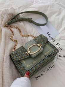 Mini sac en tweed à motif de tartan, sac à épaule orné carré, sac bandoulière à rabat avec chaîne, convient pour un usage quotidien