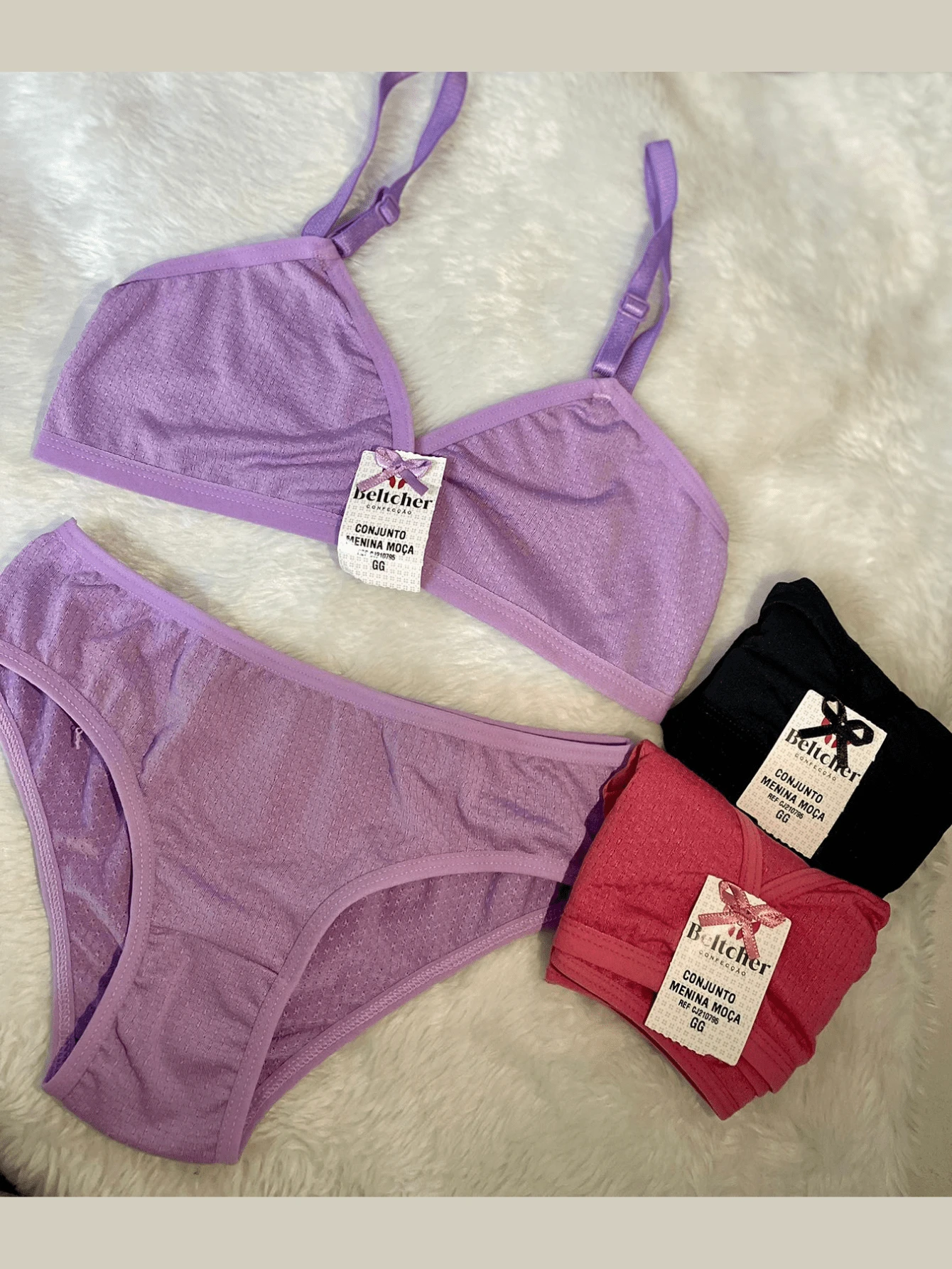 Conjunto Infantil Menina Moça Calcinha e Sutiã Lingerie Infanto Juvenil LISO E ESTAMPADO - Multicolorido - Visão 1