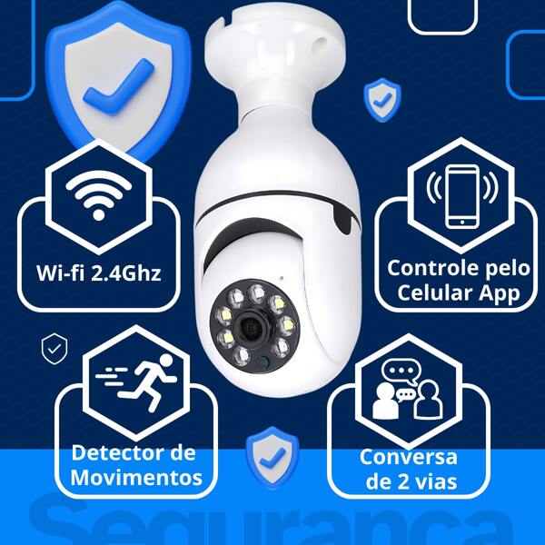 Câmera Lâmpada Ip Externa 100% Prova D'água Wifi Hd Camara Panorâmica Smart Infravermelho Visão Noturna Microfone Alarme Segurança Residencial