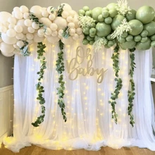 Bộ 6 tấm rèm nền voan trắng, rèm voan trang trí cổng cưới màu trắng kèm đèn dây, rèm voan trong suốt 500*160cm dùng để trang trí trần cổng cưới, thích hợp cho đám cưới, tiệc sinh nhật, trang trí nhà cửa, đạo cụ chụp ảnh, tựu trường, ngày lễ tình nhân và các dịp khác. - trắng - Xem 7