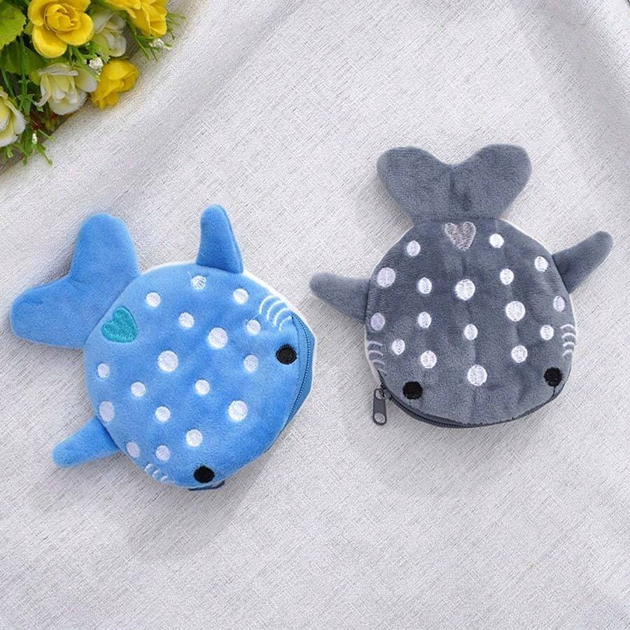 Cartoon Shark Plush Cute Keychain/Data Cable Pouch Zipper Pouch Small Gift Bag Case Gifts For Women Wallet Mini Wallet Purse Wallet Coin Wallet