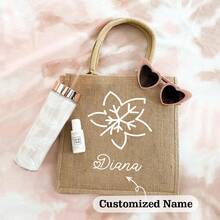 Bolsa de Praia Personalizada Personalizada com Nome - Bolsa da Dama de Honra - Bolsa de Presente Reutilizável Criativa - Combinar com Presentes da Festa Nupcial - Bolsa de Praia Tecida de Férias - Caqui - Visão 3