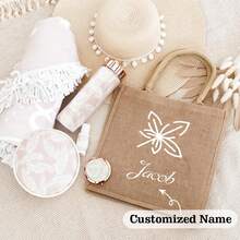 Bolsa de Praia Personalizada Personalizada com Nome - Bolsa da Dama de Honra - Bolsa de Presente Reutilizável Criativa - Combinar com Presentes da Festa Nupcial - Bolsa de Praia Tecida de Férias - Caqui - Visão 1