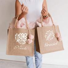 Bolsa de Praia Personalizada Personalizada com Nome - Bolsa da Dama de Honra - Bolsa de Presente Reutilizável Criativa - Combinar com Presentes da Festa Nupcial - Bolsa de Praia Tecida de Férias - Caqui - Visão 6