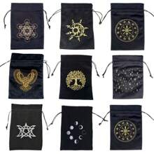 1pc Thick Velvet Tarot Oracle Card Pouch Drawstring Storage Bag Handbag Divination Game Energy Stone Small Items Storage Bag Easter Christmas Halloween Gift Bag Back To School