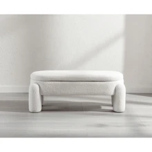 WAHSON OFFICE CHAIRS 1PC Wahson Foldable Storage Bench Bouclelette Bench, Bed Bench For Living Room And Bedroom, Entryway Bench With Design And Modern End Bench, White - White - View 8