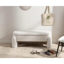 WAHSON OFFICE CHAIRS 1PC Wahson Foldable Storage Bench Bouclelette Bench, Bed Bench For Living Room And Bedroom, Entryway Bench With Design And Modern End Bench, White - White - View 6