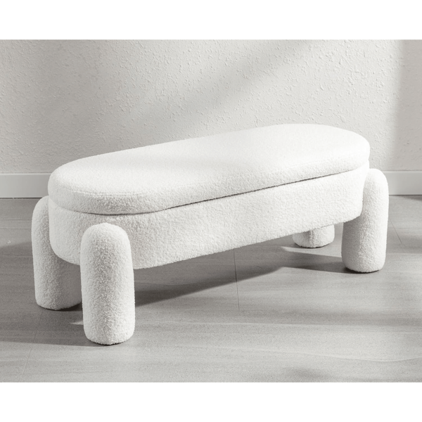 WAHSON OFFICE CHAIRS 1 banco de almacenamiento plegable Wahson, banco de bouclelette, banco de cama para sala de estar y dormitorio, banco de entrada con diseño y banco final moderno, color blanco