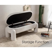 WAHSON OFFICE CHAIRS 1PC Wahson Foldable Storage Bench Bouclelette Bench, Bed Bench For Living Room And Bedroom, Entryway Bench With Design And Modern End Bench, White - White - View 4