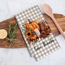 2 件秋季格子南瓜和季节性树叶印花厨房毛巾，45 X 70 厘米，适用于厨房和餐厅 - 彩色 - 查看 7