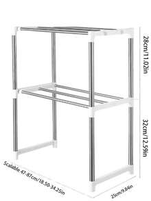 1 件不锈钢可扩展微波炉架，2 层厨房台面搁架，适用于烤箱 - 白色 - 查看 2