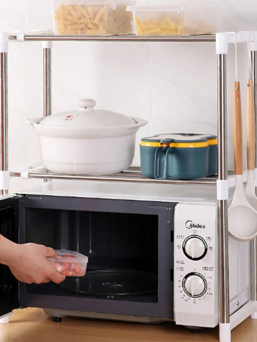 1 件不锈钢可扩展微波炉架，2 层厨房台面搁架，适用于烤箱 - 白色 - 查看 1