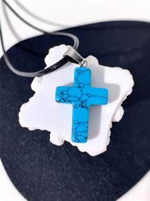 1 pieza Collar de cordón con colgante de cruz de piedra natural, simple y de moda, adecuado para uso diario