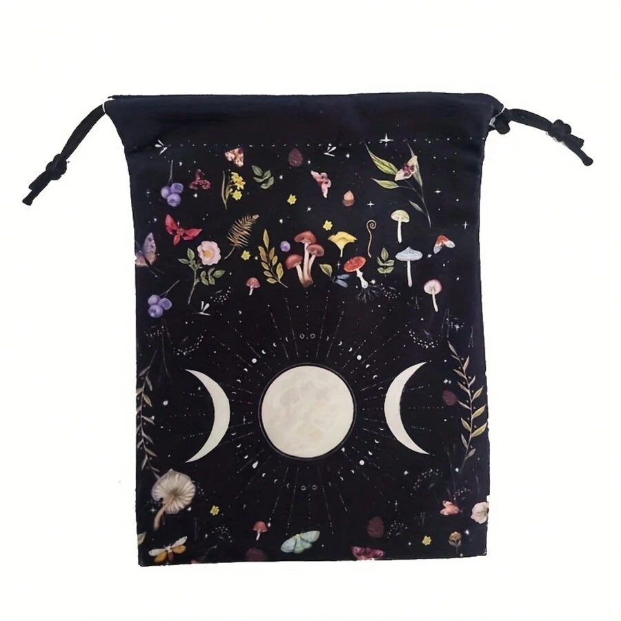 1pc Boutique Velvet Drawstring Mushroom&Tree Tarot Oracle Cards Pouch Storage Bag Gift Bag, Party Supplies, Festival Supplies, Holiday Supplies Back To School