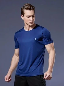 Dry Fit Men's Short Sleeve Drifit T-Shirt Gym Running CrossFit Fitness Lisa Premium Polyester - 藏蓝色 - 查看 3