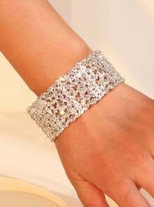 سوار مطرز بالأحجار الكريمة الفاخر قطعة واحدة، مناسب لحفلات المساء وارتداء اليومي للنساء - سوار الماس الكامل - مشاهدة 4