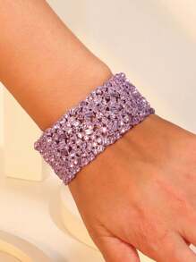 سوار مطرز بالأحجار الكريمة الفاخر قطعة واحدة، مناسب لحفلات المساء وارتداء اليومي للنساء - سوار الماس الكامل - مشاهدة 5