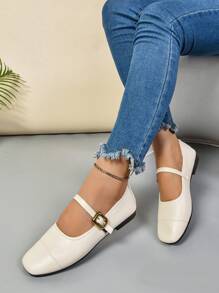 新款女士时尚春秋季系带玛丽珍平底鞋，浅尖头，舒适休闲乐福鞋，情人节礼物，芭蕾平底鞋，玛丽珍鞋 - 米色 - 查看 2