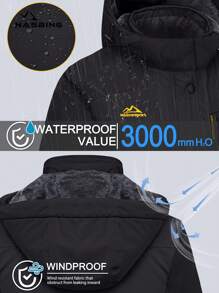 KEFITEVD 女士冬季滑雪夹克防水防风保暖连帽保暖冬装风衣徒步滑雪露营登山外套 - 黑色 - 查看 6