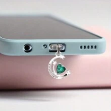 Rhinestone Moon & Heart Shaped Alloy Dustproof Plug Decoration For Mobile Phone Charging Port Dust Plug