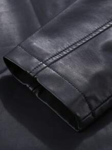 Giolshon 大码女式休闲时尚摩托车夹克，适合通勤和街头摄影，秋冬季仿皮夹克 - 黑色 - 查看 11