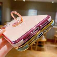 New Electroplated TPU Solid Color Shockproof Phone Case + Gem Ring Holder + Braided Flower Bracelet + Full Set Phone Case, Compatible With Iphone 15, 7/8, IPhone 15 Pro Max, 12 Pro Max, 13 Pro Max, 14 Pro Max, 13, 14, 11, 12 Pro, 14, IPhone XS, XR, 78P, 78GES2, A13 4G, A22, A21S, A51 4G, S22 Ultra, A33 5G, A53, A23, S23 Ultra, S24, S23, A73, Redmi, OPPO, MOTO Phone Cases
