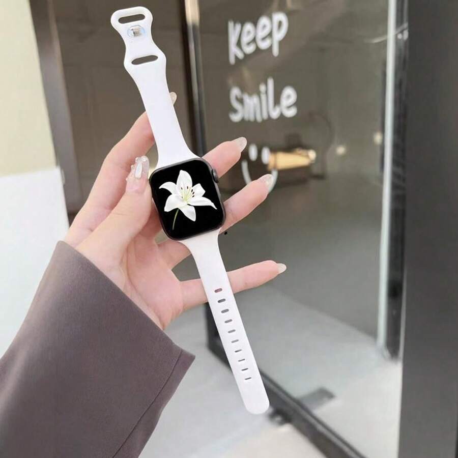 1 dây đeo đồng hồ silicon siêu mỏng, tương thích với Apple Watch, phiên bản thể thao dành cho nữ, kích thước 38mm, 40mm, 41mm, 42mm, 44mm, 45mm, 46mm, 49mm; Dây đeo cao su mỏng, tương thích với Apple Watch Ultra, S10, 9/8/7/6/5/4/3/2/1, dòng SE - trắng - Xem 1