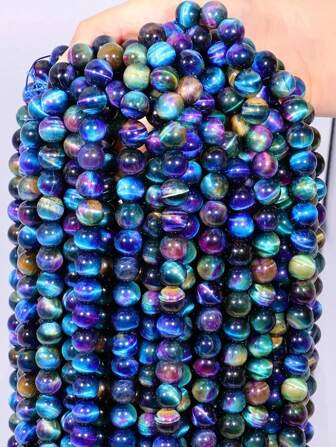 6/8/10MM Natural Gorgeous Round Galaxy Tiger Eye Stone Beads For Bracelets Jewelry Making Cherry Blossom Tiger Eye Loose Beads DIY Crystal Handmade Jewelry Beaded Hand Accessories Can Be Made IntoBracelets, Ideal Choice For Gifts