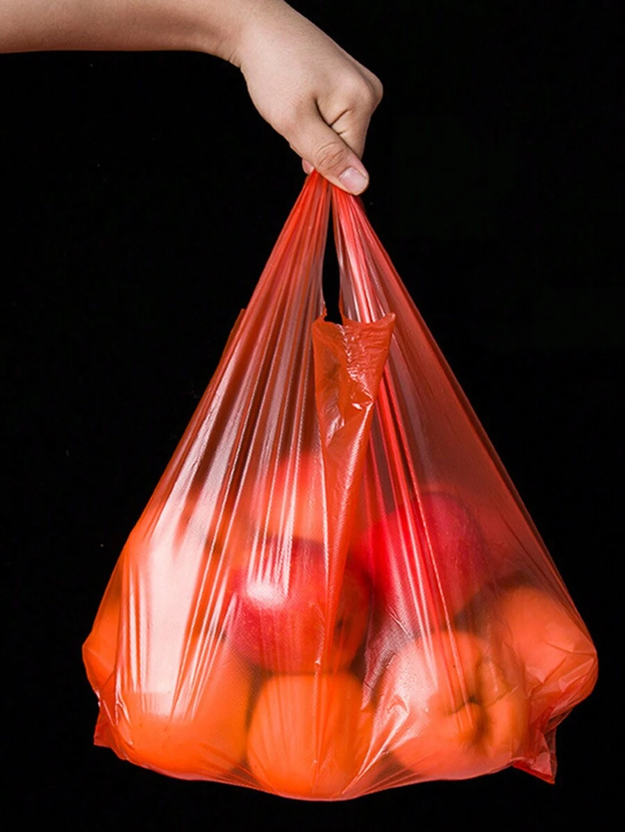 50/100pcs Thick Red Plastic Bags, Food/Shopping/Grocery Carry Bag, Reusable Supermarket Plastic Bag