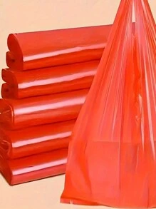 50/100pcs Thick Red Plastic Bags, Food/Shopping/Grocery Carry Bag, Reusable Supermarket Plastic Bag
