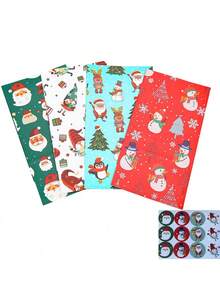 12/24pcs/Set 24*13*8CM Elegant Christmas Kraft Paper Snowman & Snowflake Pattern Candy Gift Bags With 1pc Sticker Christmas Decorations Christmas Decor Christmas Gifts Christmas Party Supplies Christmas Gift Bags Christmas Bags Christmas Stickers