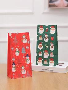 12/24pcs/Set 24*13*8CM Elegant Christmas Kraft Paper Snowman & Snowflake Pattern Candy Gift Bags With 1pc Sticker Christmas Decorations Christmas Decor Christmas Gifts Christmas Party Supplies Christmas Gift Bags Christmas Bags Christmas Stickers