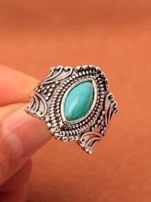 1 Peça Anel Oval com Textura de Pedra Semipreciosa Falsa de Estilo Vintage Nepal, Disponível em Várias Cores