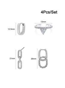 4 Pcs (One Side Ear) Fashion Gold Plated Cubic Zirconia Dangle Earrings For Women Zirconia Ear Cuff Earrings Set Party Jewelry