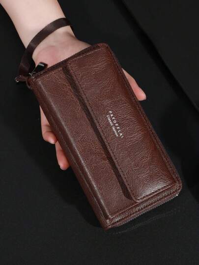 Herren Business Doppelschicht PU Leder Schnallen Herren Kreditkartenclip Reißverschluss Geldbörse, Geldbörse im alten Stil für Herren, Geldbörse, Brieftasche, Handgelenktasche