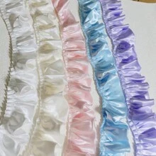 Glass Satin Ruffle Trim Supplies, Glossy Dress Skirt Pleat, Dress Cuff Garment Fabric,  Frill Trim, Sofa Pillow, Pet Apparel, Floral Decor - Multicolor - View 1