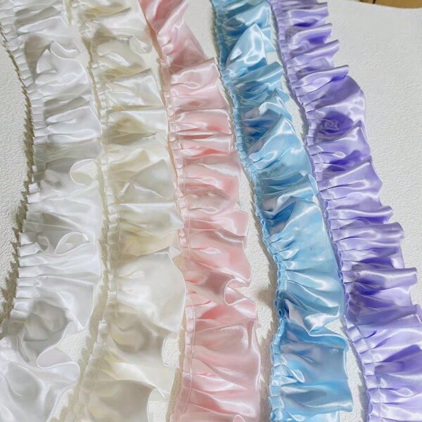 Glass Satin Ruffle Trim Supplies, Glossy Dress Skirt Pleat, Dress Cuff Garment Fabric,  Frill Trim, Sofa Pillow, Pet Apparel, Floral Decor