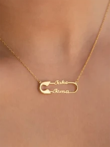 Customized Name Paperclip Pendant Necklace, Personalized Silver/Gold Chain Necklace, Customizable 1-2 Name Engraved Pendant Necklace, Fashionable Stainless Steel Jewelry, Couple Gift, Birthday/Anniversary Gift - Gold - View 7