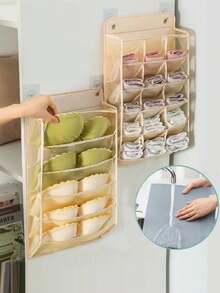 1 Pieza Bolsa para colgar en la pared sin necesidad de taladrar con 5/15 rejillas, bolsa para colgar ropa interior de doble cara con rejillas, bolsas de almacenamiento, bolsillos de almacenamiento plegables para calcetines, sujetadores, artículos domésticos, organizador de espacio ahorrador del hogar para dormitorio, armario, guardarropa, bolsa de aseo de viaje, bolsa de aseo de viaje, bolsa de almacenamiento de maquillaje, bolsa de playa, artículos esenciales de vacaciones, artículos escolares, artículos esenciales de viaje, señoras para universidad, dormitorio, baño, organizador colgante para armario, organización y almacenamiento, contenedores de almacenamiento, almacenamiento de armario, organizador de armario colgante para armario, dormitorio, artículos esenciales del dormitorio para almacenamiento de calcetines, pantalones, vaqueros, camisetas, vestidos - Multicolor - Ver 9