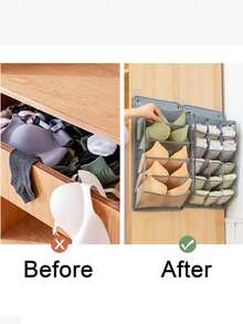 1 Pieza Bolsa para colgar en la pared sin necesidad de taladrar con 5/15 rejillas, bolsa para colgar ropa interior de doble cara con rejillas, bolsas de almacenamiento, bolsillos de almacenamiento plegables para calcetines, sujetadores, artículos domésticos, organizador de espacio ahorrador del hogar para dormitorio, armario, guardarropa, bolsa de aseo de viaje, bolsa de aseo de viaje, bolsa de almacenamiento de maquillaje, bolsa de playa, artículos esenciales de vacaciones, artículos escolares, artículos esenciales de viaje, señoras para universidad, dormitorio, baño, organizador colgante para armario, organización y almacenamiento, contenedores de almacenamiento, almacenamiento de armario, organizador de armario colgante para armario, dormitorio, artículos esenciales del dormitorio para almacenamiento de calcetines, pantalones, vaqueros, camisetas, vestidos - Multicolor - Ver 4
