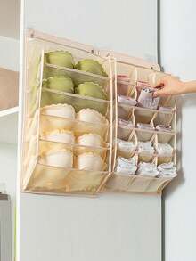 1 Pieza Bolsa para colgar en la pared sin necesidad de taladrar con 5/15 rejillas, bolsa para colgar ropa interior de doble cara con rejillas, bolsas de almacenamiento, bolsillos de almacenamiento plegables para calcetines, sujetadores, artículos domésticos, organizador de espacio ahorrador del hogar para dormitorio, armario, guardarropa, bolsa de aseo de viaje, bolsa de aseo de viaje, bolsa de almacenamiento de maquillaje, bolsa de playa, artículos esenciales de vacaciones, artículos escolares, artículos esenciales de viaje, señoras para universidad, dormitorio, baño, organizador colgante para armario, organización y almacenamiento, contenedores de almacenamiento, almacenamiento de armario, organizador de armario colgante para armario, dormitorio, artículos esenciales del dormitorio para almacenamiento de calcetines, pantalones, vaqueros, camisetas, vestidos - Multicolor - Ver 10