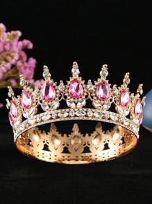 1pc Baroque Style Princess Tiara Jewelry Decor, Round Rhinestone Alloy Bride Crown For Women Wedding, Festival, Birthday Party - Round Crown - View 21