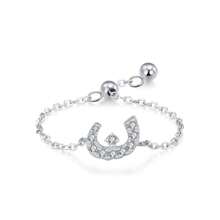1pc Elegant 925 Sterling Silver Arabic Alphabet Chain Adjustable Ring For Women Wedding Birthday Mother Days Day Gift